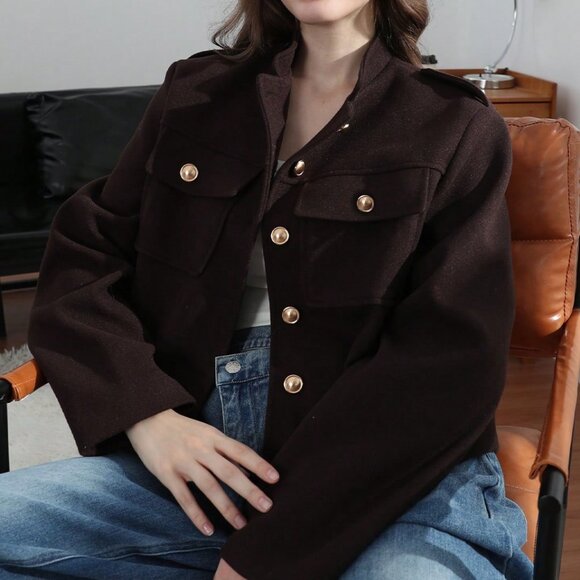 Brown Casual Women's Pockets detailed  Single button Jacket - Picture 9 of 11